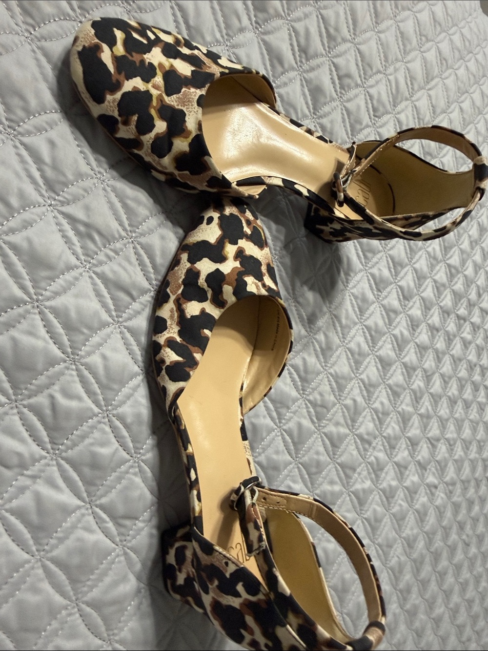 CAbi Leopard Print Ankle-Strap Flats in Beige & Black